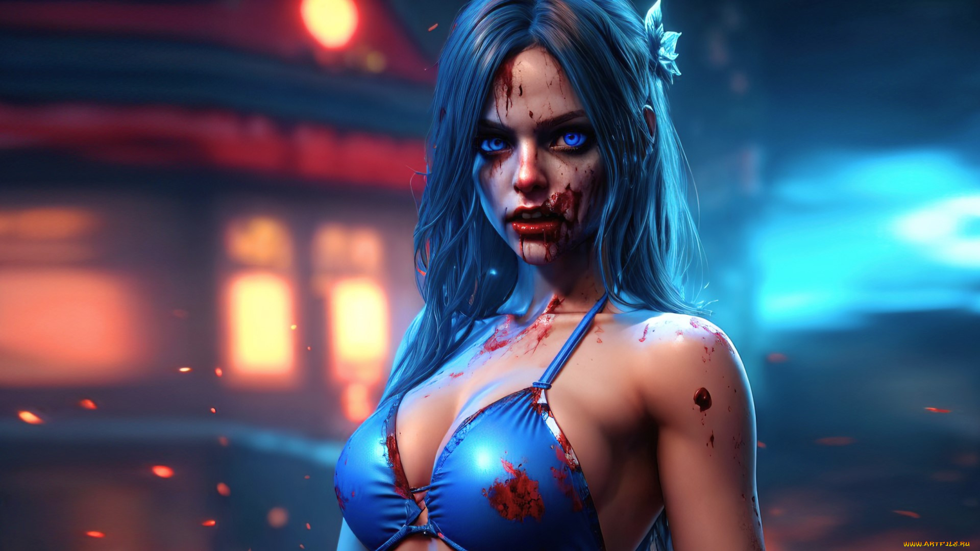 undead girl blue - by biovolkvk, 3 ,  , fantasy, undead, girl, zombie, vampire, biovolkvk